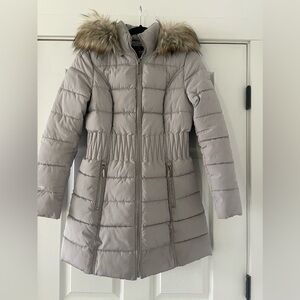Laundry by Shelli Segal 3/4 Puffer Jacket with Faux Fur Trim removable Hood